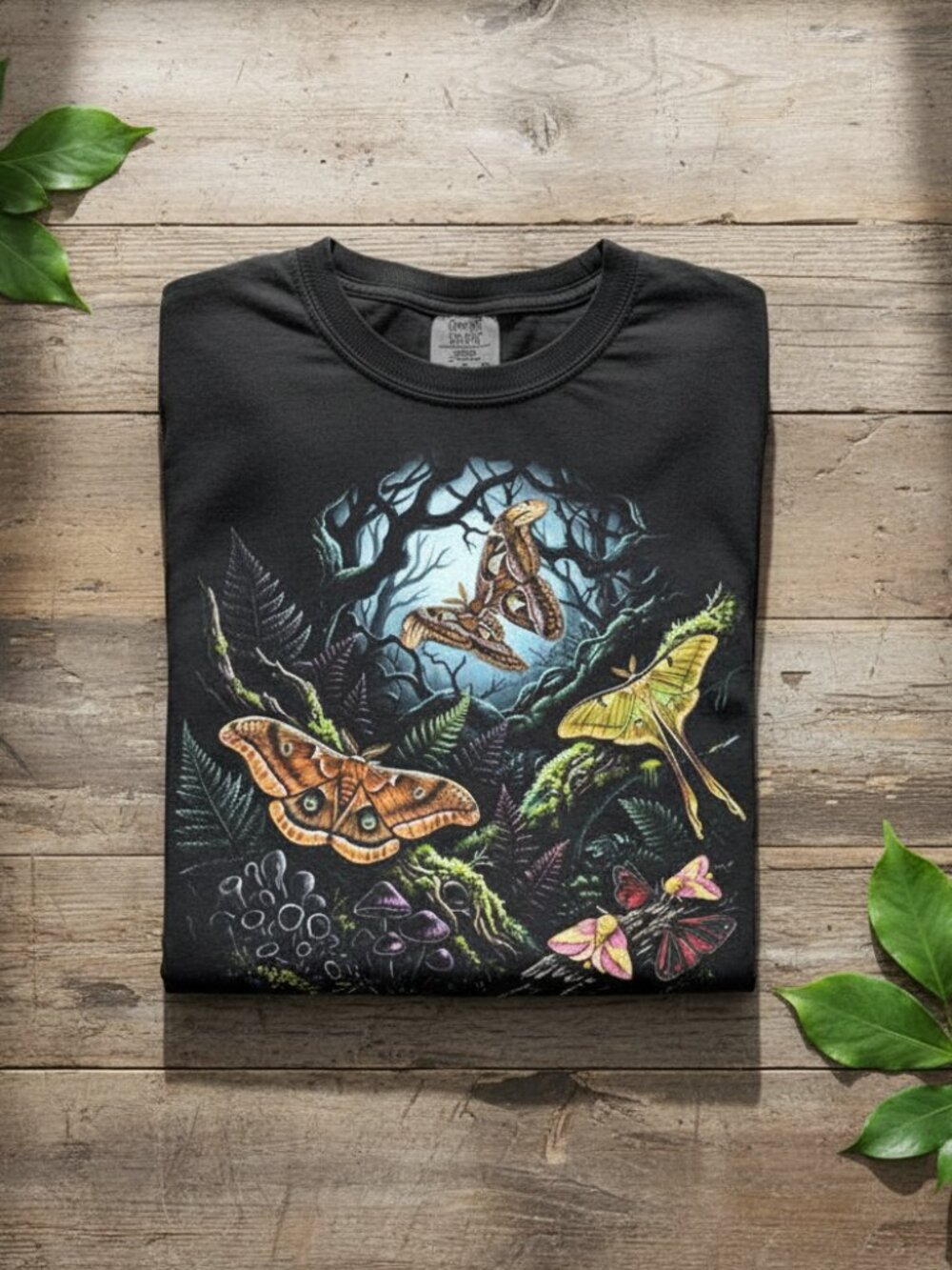 90s Moths Woodland Habitat Graphic Tee | Cottagecore Entomology Shirt - Picture 2 of 5